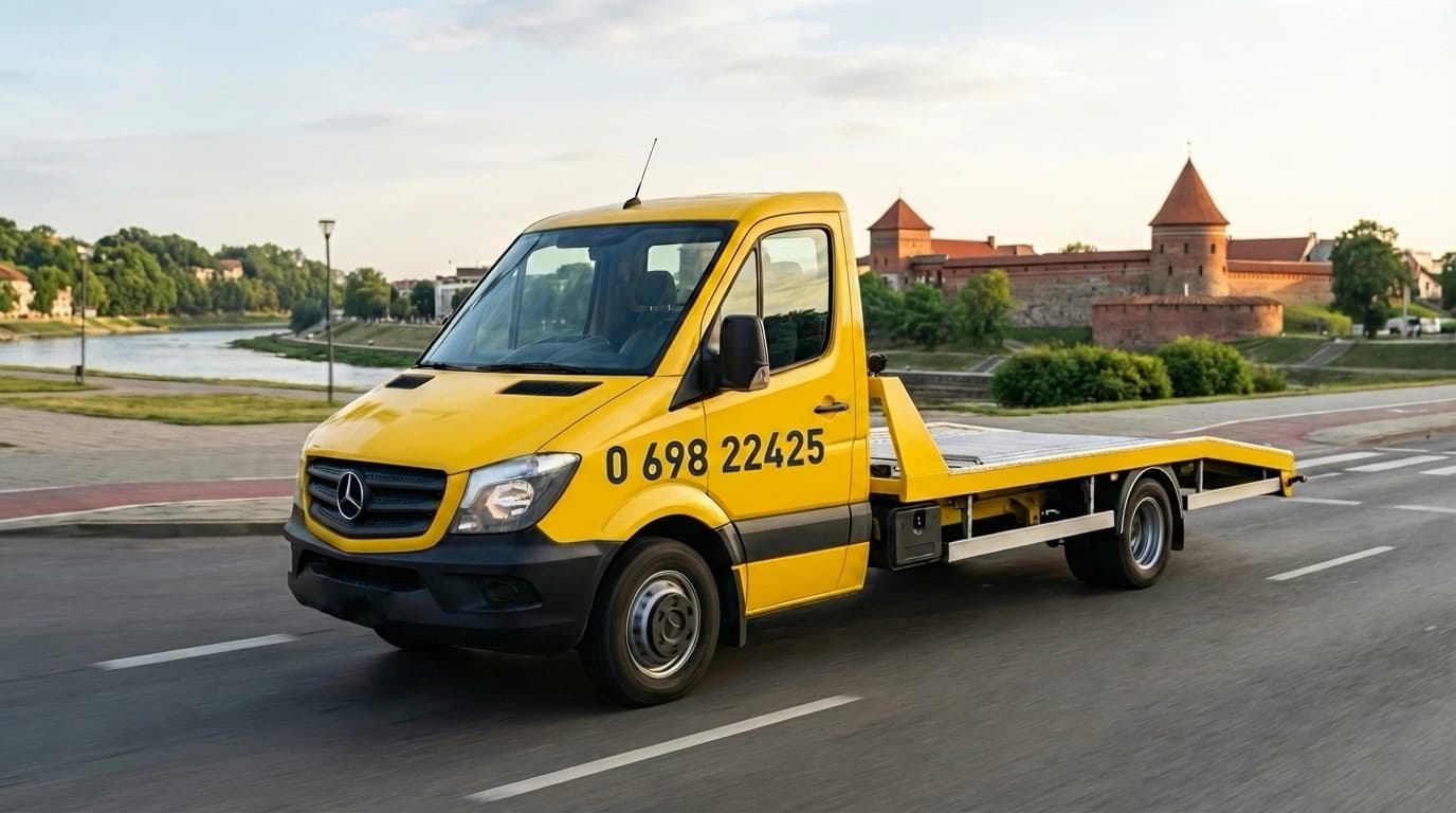 Techninė pagalba kelyje – traliukas transportuoja automobilį